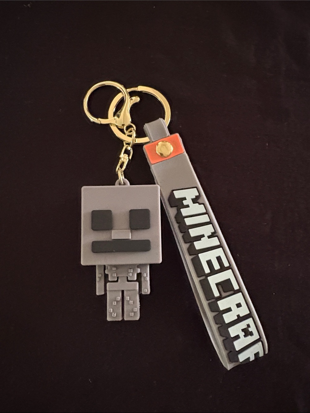 Minecraft Gray Skeleton Keychain Bag Charm with Gold Hardware